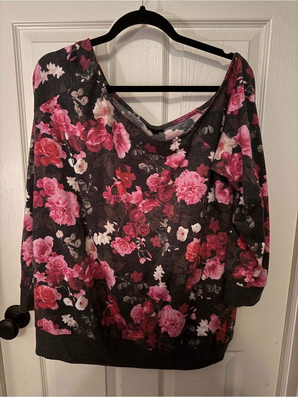 torrid Black Sweatshirt off the shoulder  with Pink Rose Floral Print